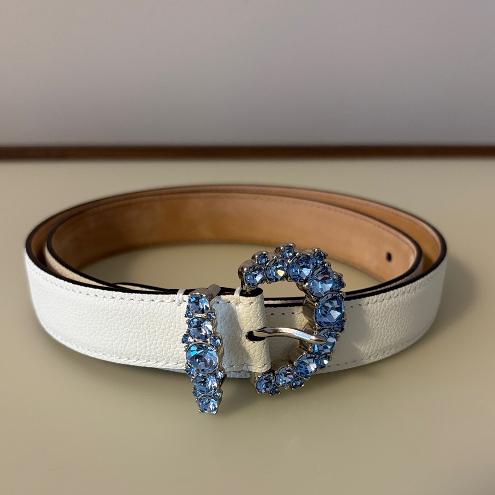 Jimmy Choo White Belt with Blue Gem Buckle